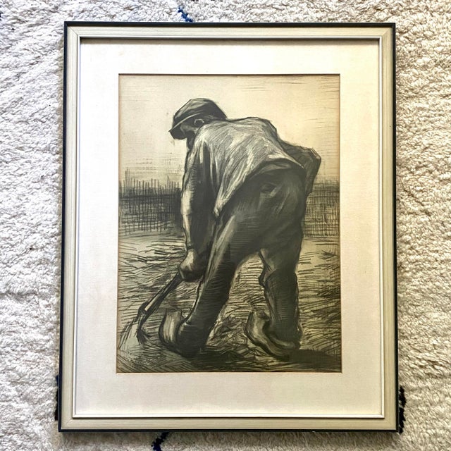 Glass 1950s "Digger in Potato Field" Reproduction Print after Vincent Van Gogh, Framed For Sale - Image 7 of 7