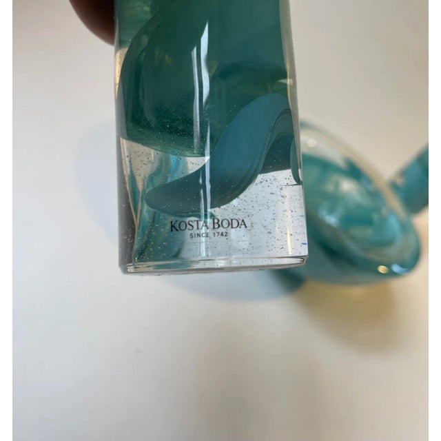 1980s Swedish Blue Atoll Art Glass Bowl & Candlesticks by Anna Ehrner for Kosta Boda, 1980s, Set of 3 For Sale - Image 5 of 9