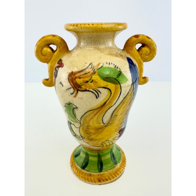 Yellow Antique Japanese Hand-Painted Dragon Crackle Glaze Vase For Sale - Image 8 of 11
