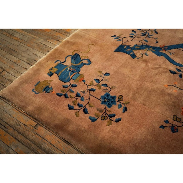 1920s Antique Caramel Field Floral Handknotted Wool Chinese Art Deco Carpet Rug For Sale - Image 4 of 10