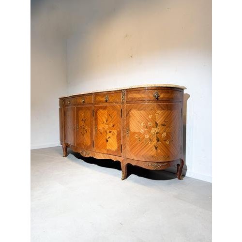 Brown Large Louis XV Marquetry Sideboard with Marble Top For Sale - Image 8 of 8