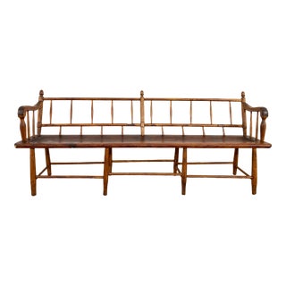 Antique Primitive Plank Seat Windsor Style Bench For Sale