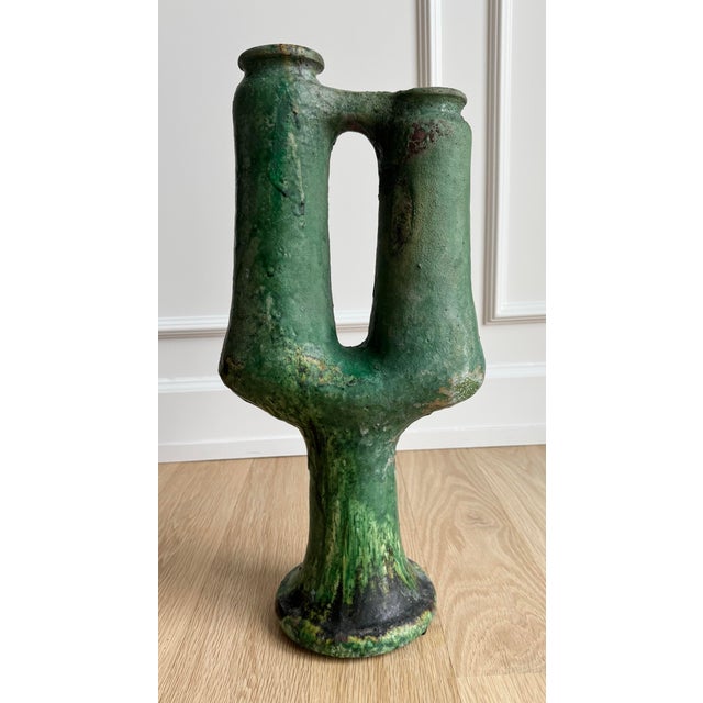 Green 1970s Large and Very Heavy 21" Brutalist Studio Pottery Vase - Green Fat Lava Glaze For Sale - Image 8 of 8