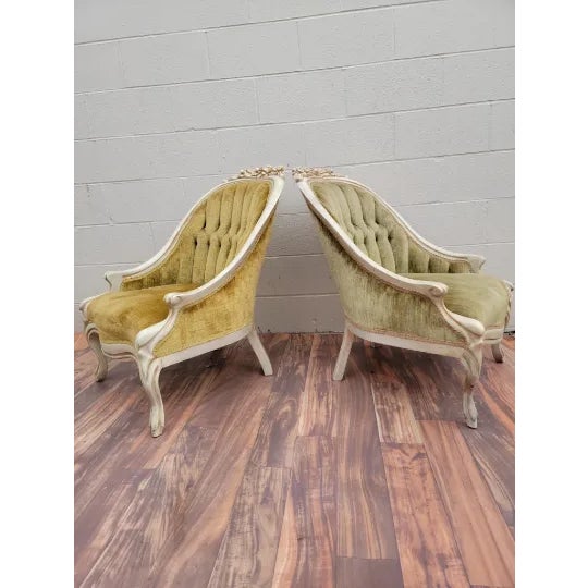 Antique Hollywood Regency French Carved Bergere Chairs - Pair A gorgeous pair of French Bergere Chairs in their original...