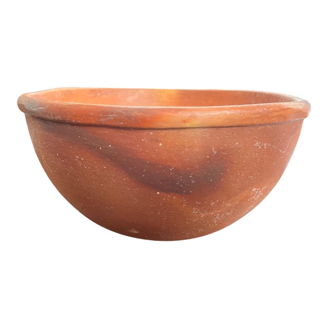 Handmade Signed Terracotta Bowl / Primitive Studio Pottery Vessel For Sale