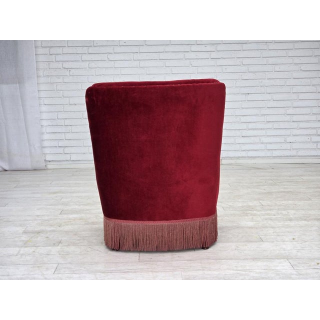 Wood Danish Armchair in Red Furniture Velour and Beech Wood Legs, 1960s For Sale - Image 7 of 18