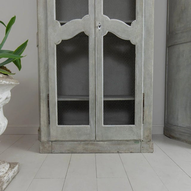 Dove Gray 19th Century French Blue Gray Painted Armoire Cabinet With Serpentine Sides For Sale - Image 8 of 12