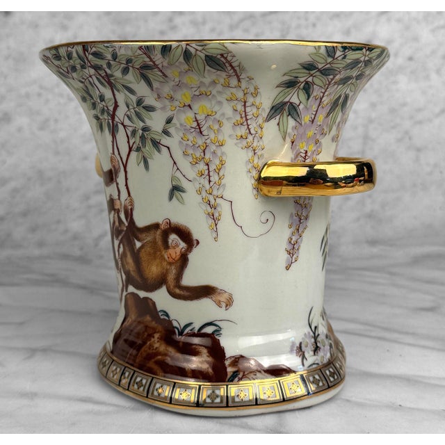 Vintage Chinese Chinoiserie Monkey Porcelain Planter Pot For Sale - Image 6 of 11