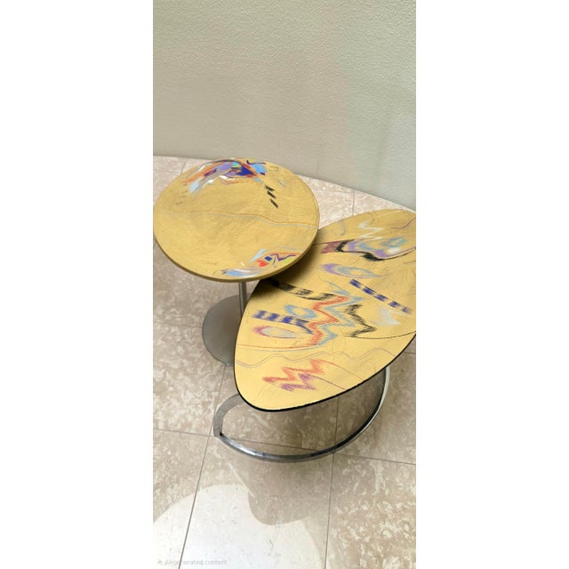 Wood Carlo Malnati Post-Modern Italian Gold Painterly Side Drink Table 80s 90s For Sale - Image 7 of 10