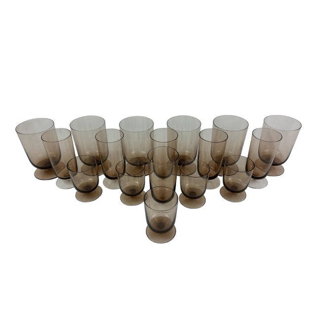 Vintage German Theresienthal Catalina topaz glassware set of 17. These are very thin glassware in a smokey brown/amber...