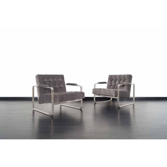 Mid-Century Modern Mid-Century Modern Velvet Lounge Chairs Attributed to Milo Baughman For Sale - Image 3 of 11