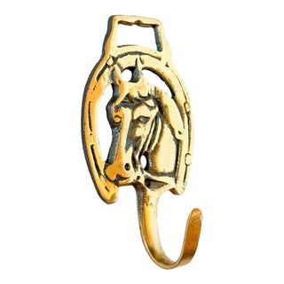 Vintage English Horse Brass Medal Wall Hook For Sale