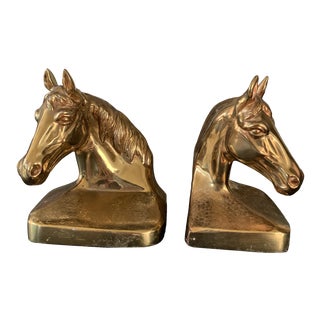 Vintage Brass Horse Head Bookends -a Pair For Sale