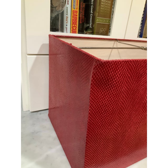Animal Skin Deep Red Faux Lizard Embossed Vinyl Rectangular Lamp Shade – Bouillotte Style Shade - Ralph Lauren or Traditional Decor, 18” X 10” X 10” For Sale - Image 7 of 9