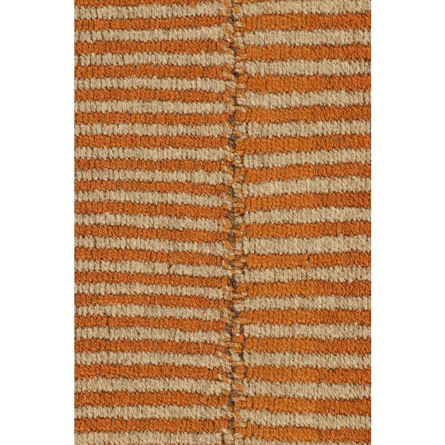 Contemporary Rug & Kilim’s Contemporary Kilim in Orange and Beige Textural Stripes For Sale - Image 3 of 7