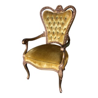 Vintage French Provincial Tufted Velvet Armchair For Sale