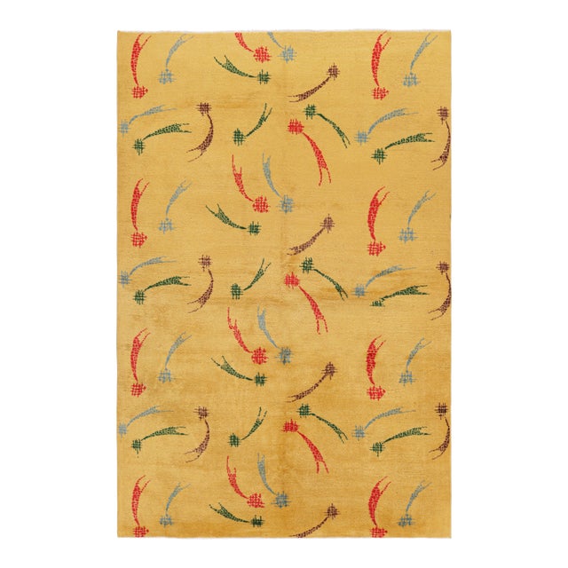 Vintage Zeki Müren Rug in Gold With Geometric Patterns, From Rug & Kilim For Sale