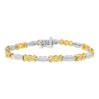 10K Yellow Gold Plated .925 Sterling Silver 1/2 cttw Channel Set Round-cut Diamond X Link Bracelet (I-J Color, I2-I3 Clarity) - Size 7.25" For Sale