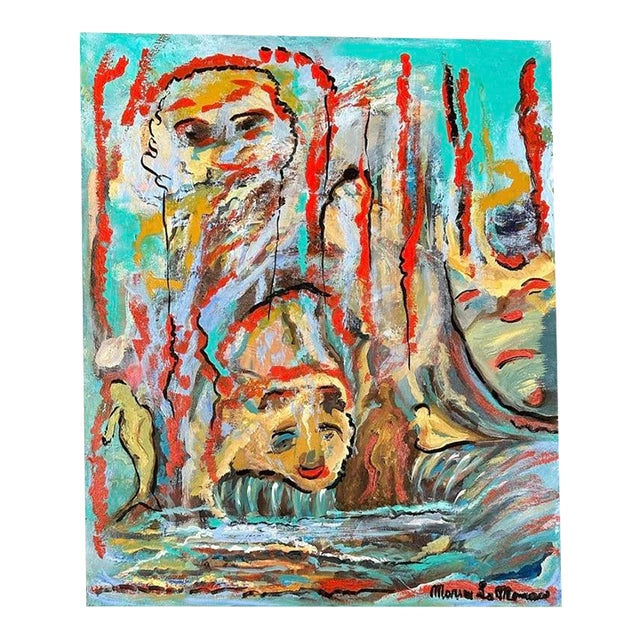 Colorful Abstract Painting Signed Maria Lomanaco For Sale