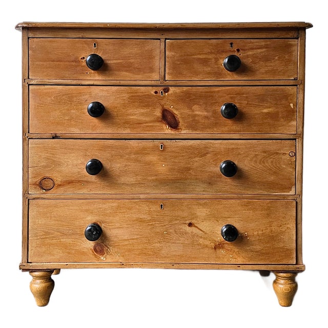 Antique English Pine Honey Tone Dresser Chest of Drawers - 1870 For Sale