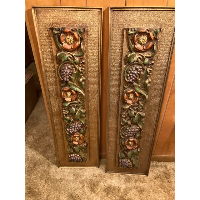 SOLD AS A SET OF 2 - can be hung vertically or horizontally These vintage gold-toned wall plaques made with decorative...