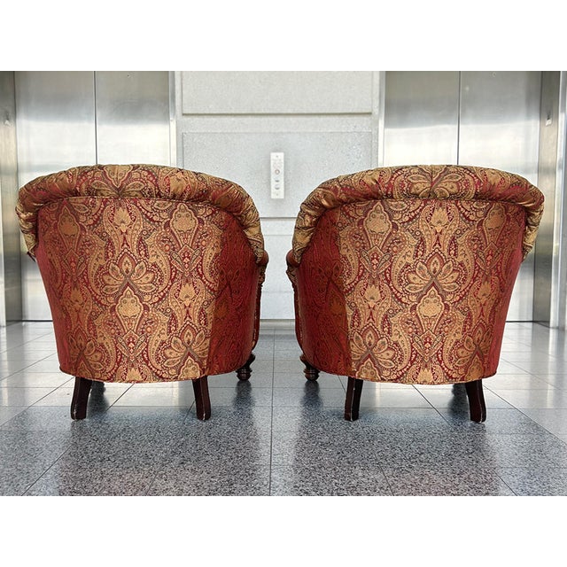 Wood Tufted Arm Chairs & Ottoman in the Style of George Smith - A Set of 3 For Sale - Image 7 of 10