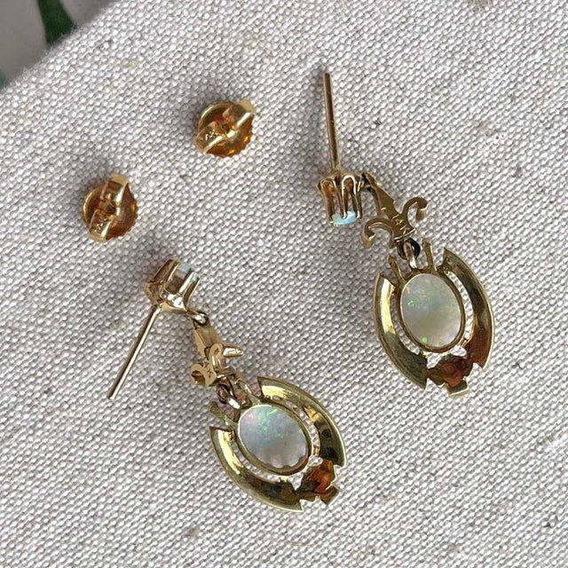 Late 19th Century Victorian 14k Gold Opal Black Enamel Earrings - 2 Pieces For Sale - Image 5 of 11