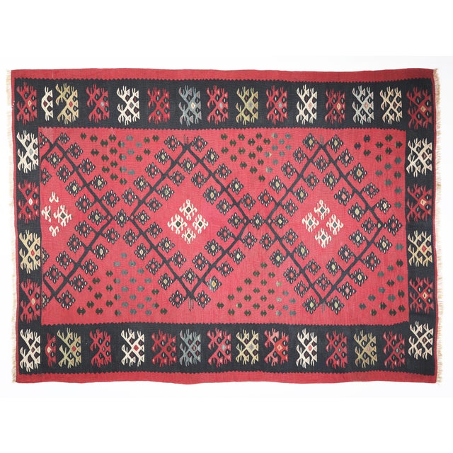 Tribal Late 19th Century Antique Red Tones Collector Kilim Rug - 6' 2'' X 4' 4'' For Sale - Image 3 of 12
