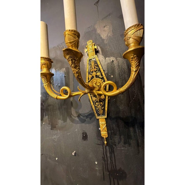 1920 French Empire Style Bronze Sconces With Lion Heads - a Pair For Sale - Image 12 of 12