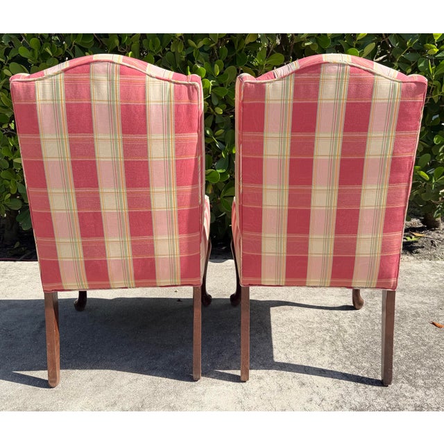 Wood Vintage English-Style Wingback Host Dining Chairs With Cabriole Legs, Pair For Sale - Image 7 of 16