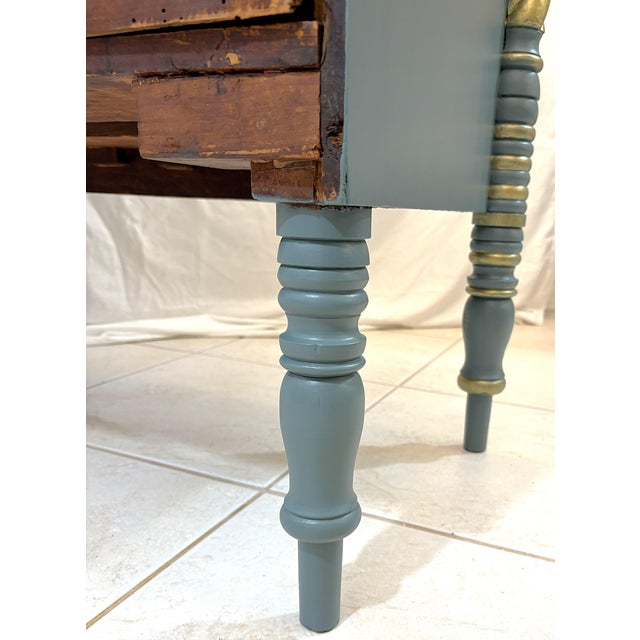 Antique Sheraton Style Bowfront Chest of Six Drawers With Locks and Key, New Paint and Knobs For Sale - Image 18 of 18