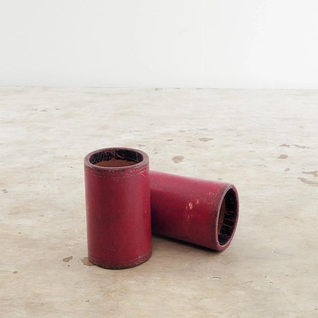 English Circa 1900 Red Leather Dice Cups, England, a Pair For Sale - Image 3 of 5