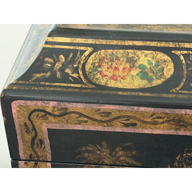 Large Regency Style Black and Gold Chinoiserie Decorated Box For Sale - Image 11 of 12