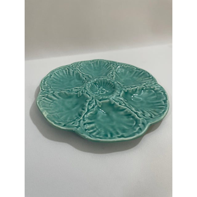 1940s 1940s French Gien Turquoise Majolica Oyster Plate For Sale - Image 5 of 14