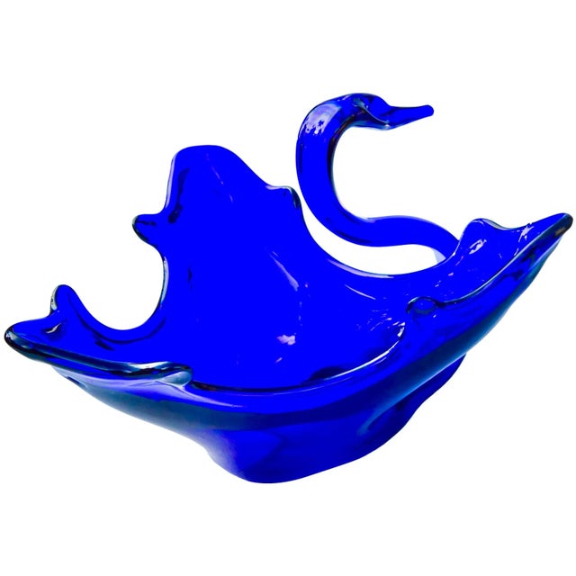 Mid-Century Handblown Cobalt Blue Art-Glass Swan Centerpiece For Sale - Image 9 of 9