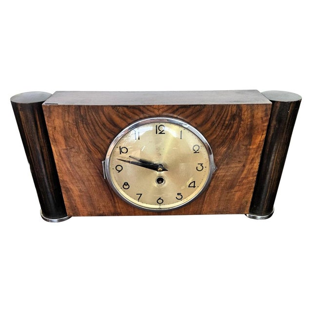 Art Deco Walnut Veneer Mantel Table Clock, 1940s For Sale - Image 9 of 9