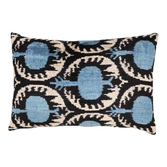 Contemporary Blue Velvet Throw Pillow & Down Insert For Sale