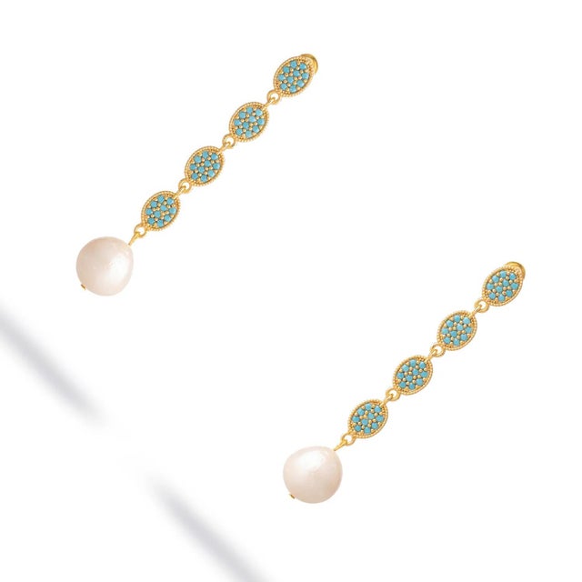 Early 21st Century Turquoise Harmony Pearl Dangle Earrings, A Pair For Sale - Image 5 of 7