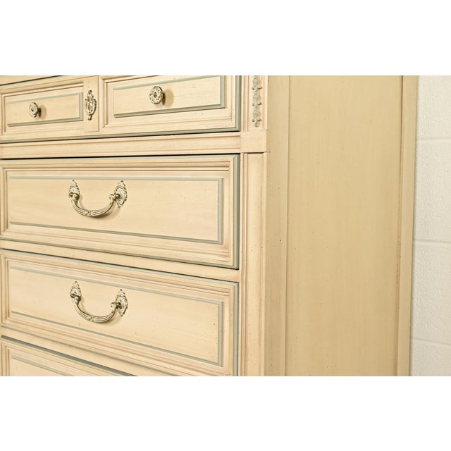 John Widdicomb Style French Regency Louis XVI Cream Lacquered Highboy Dresser, Circa 1960s For Sale - Image 13 of 18