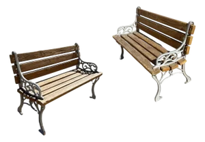1900-1909 Restored Victorian Cast Iron & Wooden Lath Garden Bench W/ Vine Leaf Detail Pair