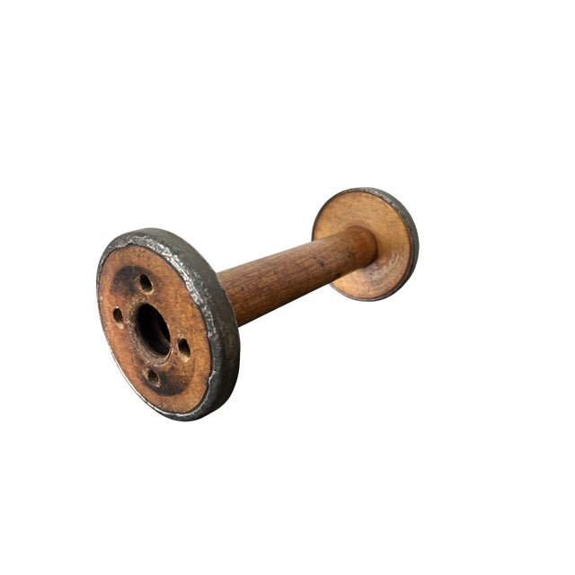 Antique 19th Century Wooden Textile Spool With Metal Rims – Large Industrial Bobbin | Farmhouse & Mill Decor Accent For Sale - Image 4 of 10