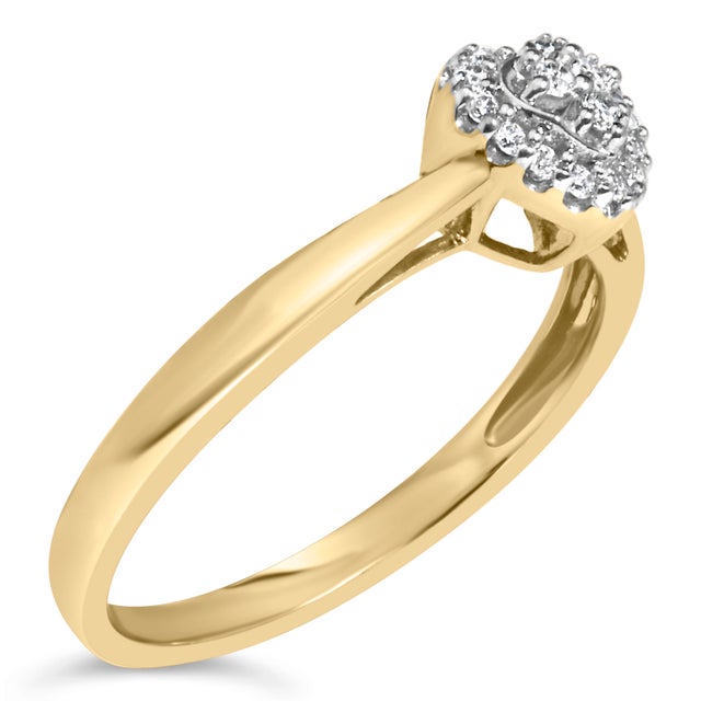 Contemporary 14K Yellow Gold Plated .925 Sterling Silver 1/10 Cttw Round-Cut Diamond Heart Engagement Ring (I-J Color, I3 Clarity) - Size 6 For Sale - Image 3 of 7