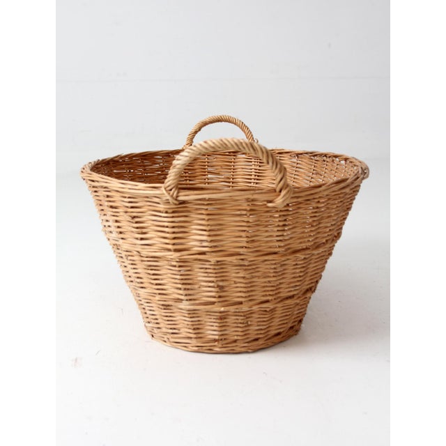 Farmhouse Antique French Country Wicker Laundry Basket For Sale - Image 3 of 14