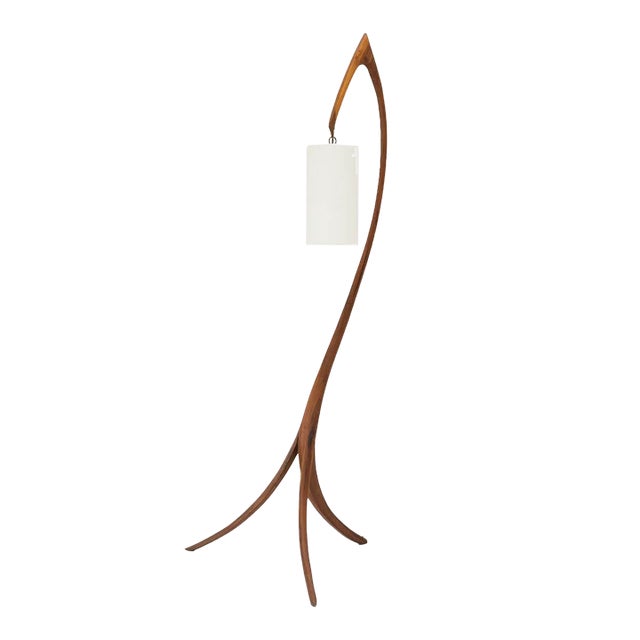 Michael Wilson Black Walnut Tripod Floor Lamp For Sale