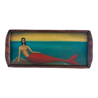 Vintage Folk Art Painting of a Mermaid, Signed For Sale