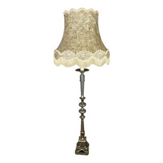 Vintage French Ornate Metal Standing Lamp with Tassel Shade For Sale