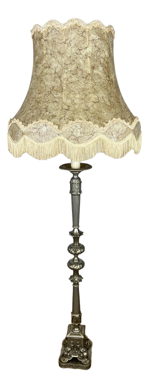 Vintage French Ornate Metal Standing Lamp with Tassel Shade