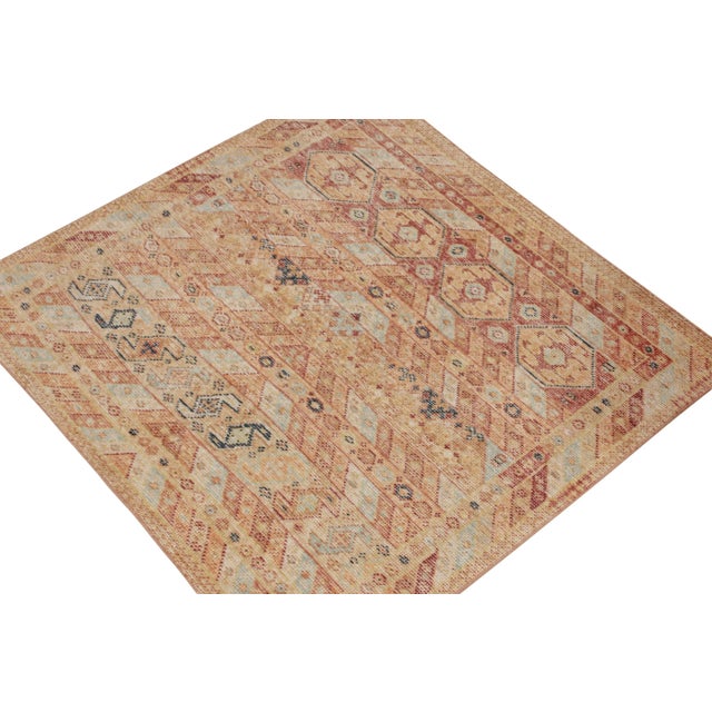 Tribal Distressed Tribal Style Square Rug in Orange, Red & Blue Pattern by Rug & Kilim For Sale - Image 3 of 6