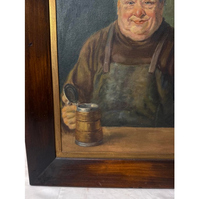 Brown Vintage Original Realistic Monk With Stein Friar Religious Oil Painting on Board For Sale - Image 8 of 10