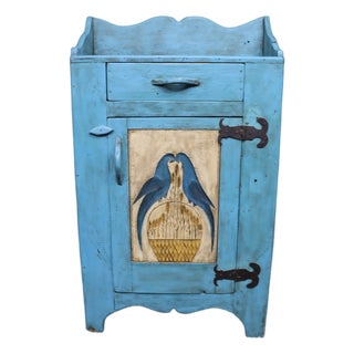 Country Painted Milk Cupboard With Blue Birds For Sale